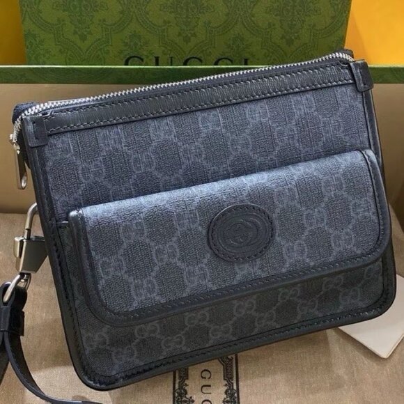 GUCCI GG leather and canvas messenger bag crossbody shoulder bag - Picture 1 of 6